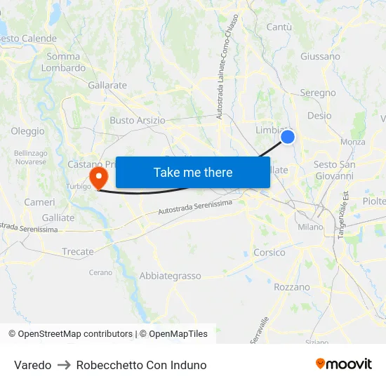 Varedo to Robecchetto Con Induno map