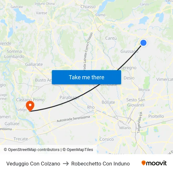 Veduggio Con Colzano to Robecchetto Con Induno map