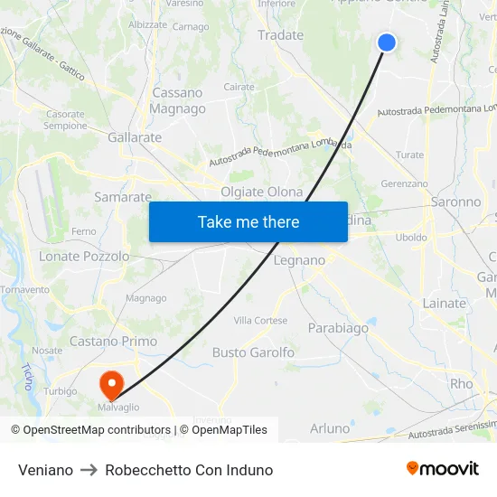 Veniano to Robecchetto Con Induno map