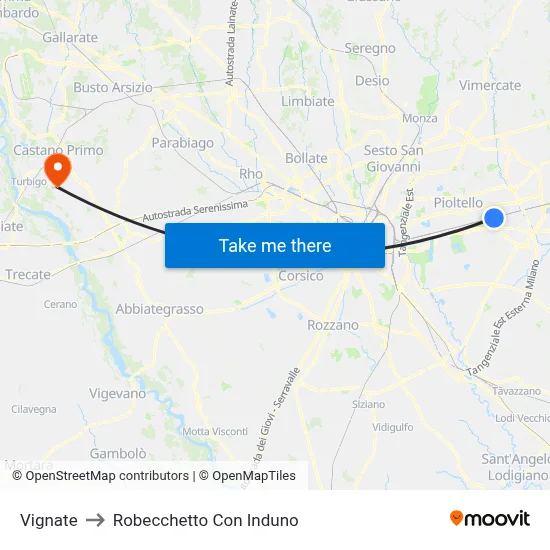 Vignate to Robecchetto Con Induno map