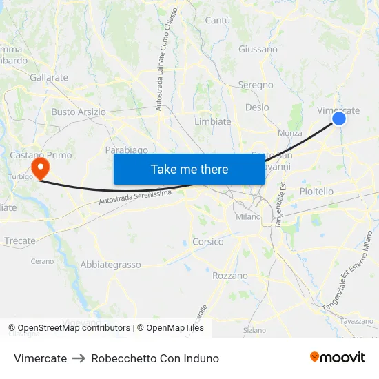 Vimercate to Robecchetto Con Induno map