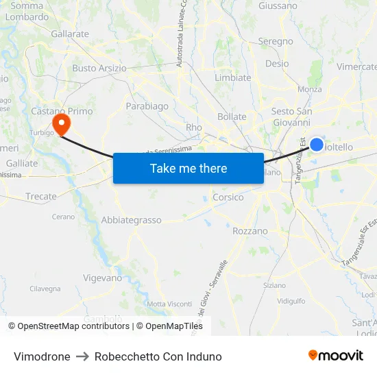 Vimodrone to Robecchetto Con Induno map