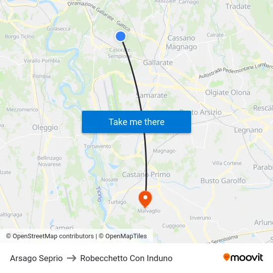 Arsago Seprio to Robecchetto Con Induno map