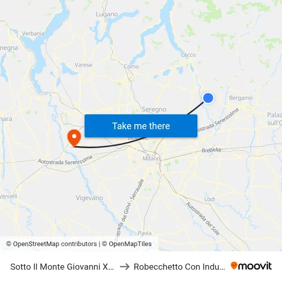 Sotto Il Monte Giovanni Xxiii to Robecchetto Con Induno map