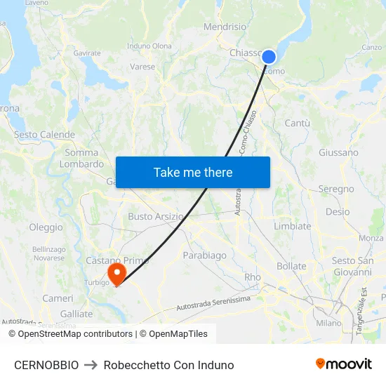 Cernobbio to Robecchetto Con Induno map