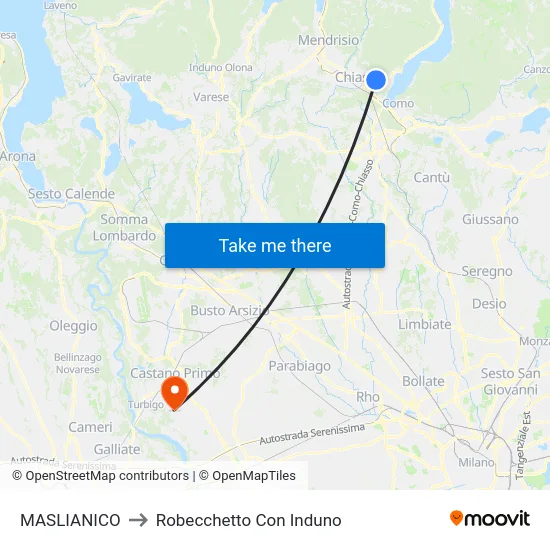 Maslianico to Robecchetto Con Induno map