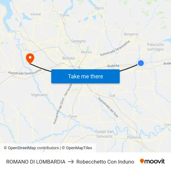 Romano di Lombardia to Robecchetto Con Induno map