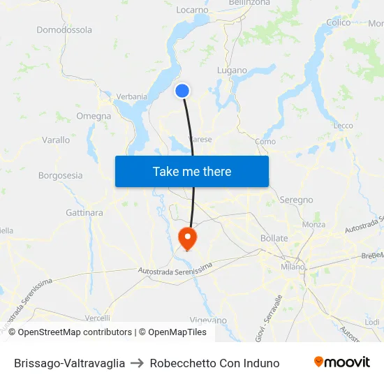 Brissago-Valtravaglia to Robecchetto Con Induno map