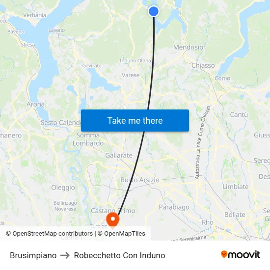 Brusimpiano to Robecchetto Con Induno map