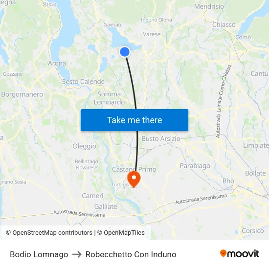 Bodio Lomnago to Robecchetto Con Induno map