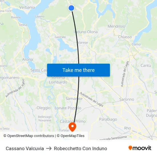 Cassano Valcuvia to Robecchetto Con Induno map