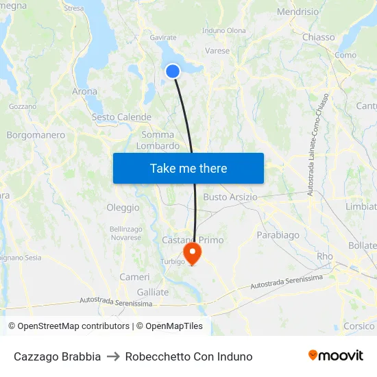 Cazzago Brabbia to Robecchetto Con Induno map