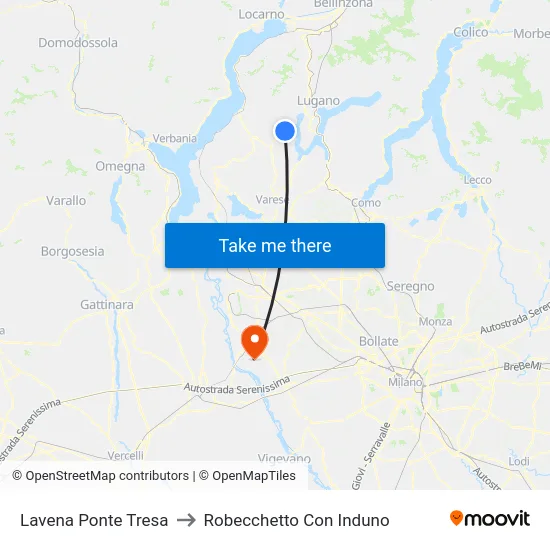 Lavena Ponte Tresa to Robecchetto Con Induno map