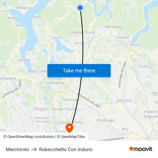 Marchirolo to Robecchetto Con Induno map