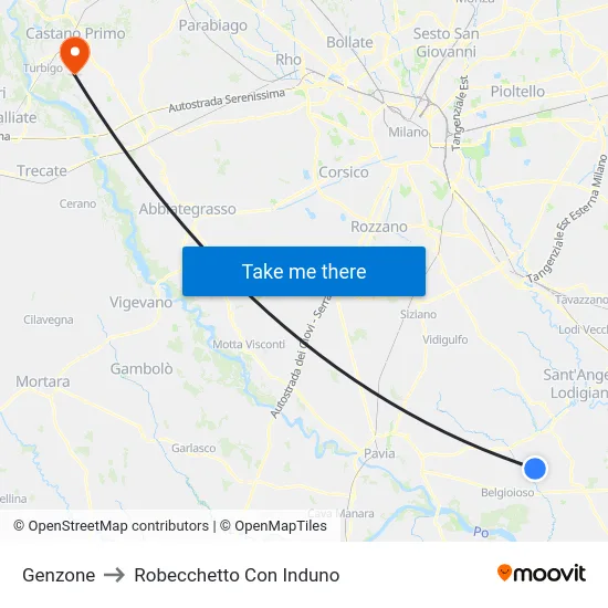 Genzone to Robecchetto Con Induno map