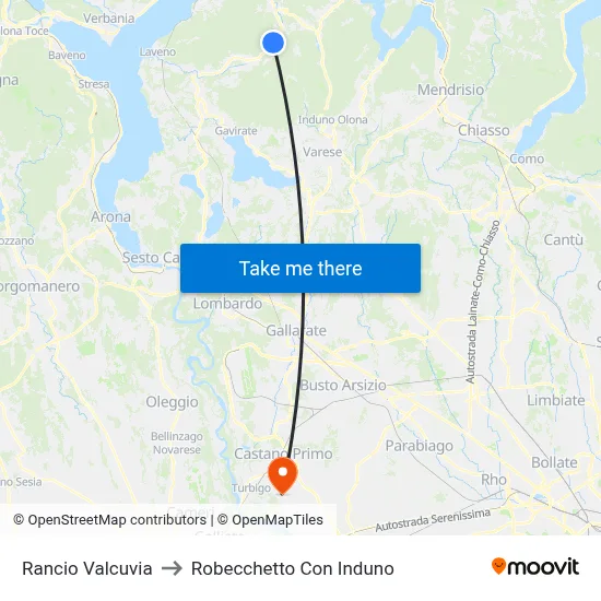 Rancio Valcuvia to Robecchetto Con Induno map