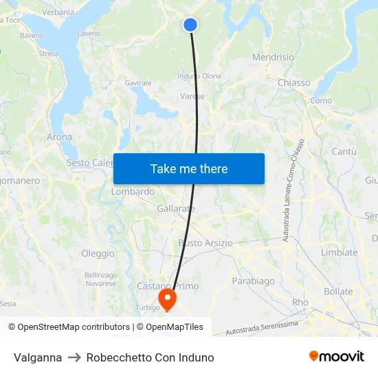 Valganna to Robecchetto Con Induno map