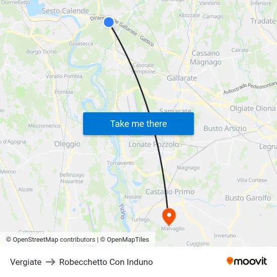 Vergiate to Robecchetto Con Induno map