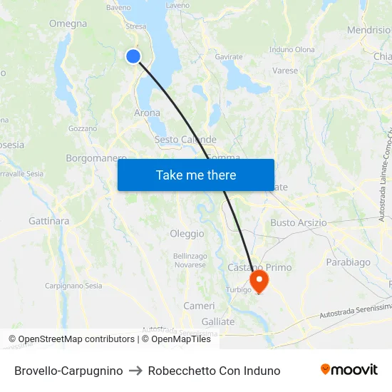 Brovello-Carpugnino to Robecchetto Con Induno map