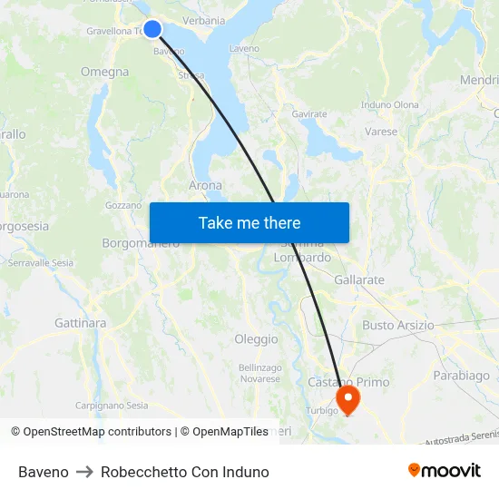 Baveno to Robecchetto Con Induno map