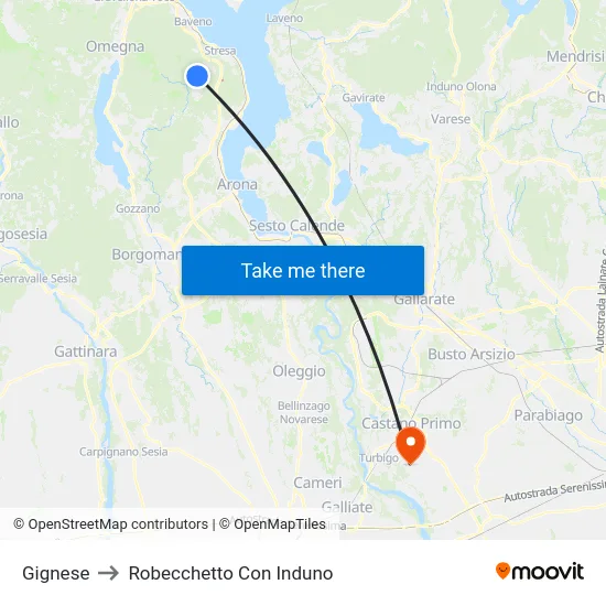 Gignese to Robecchetto Con Induno map