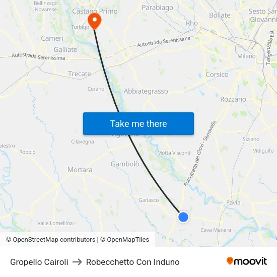 Gropello Cairoli to Robecchetto Con Induno map