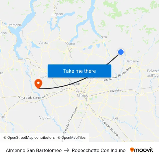 Almenno San Bartolomeo to Robecchetto Con Induno map