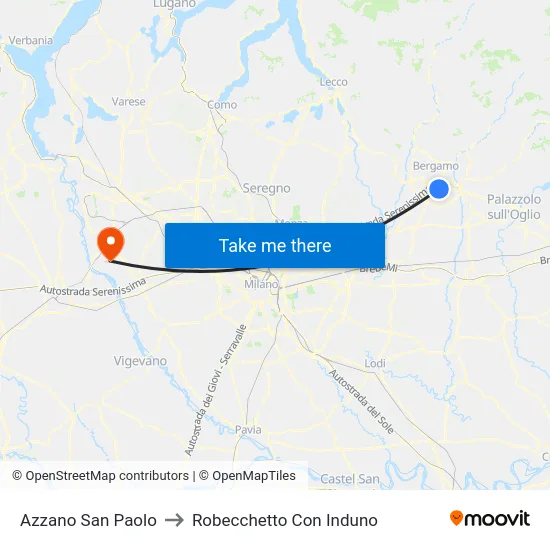Azzano San Paolo to Robecchetto Con Induno map