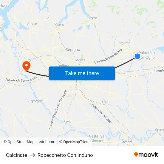 Calcinate to Robecchetto Con Induno map