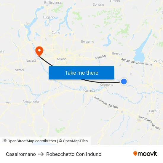 Casalromano to Robecchetto Con Induno map