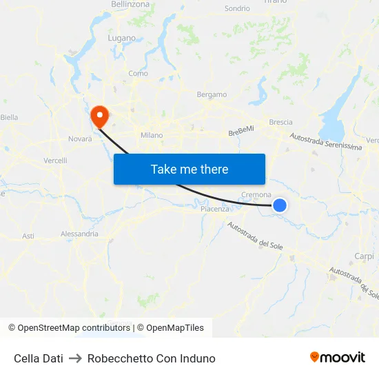 Cella Dati to Robecchetto Con Induno map