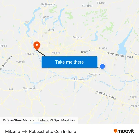 Milzano to Robecchetto Con Induno map