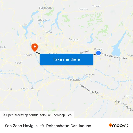 San Zeno Naviglio to Robecchetto Con Induno map