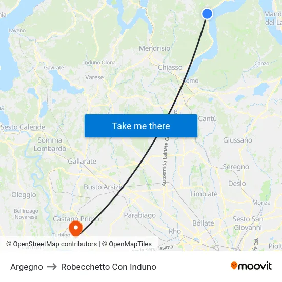 Argegno to Robecchetto Con Induno map