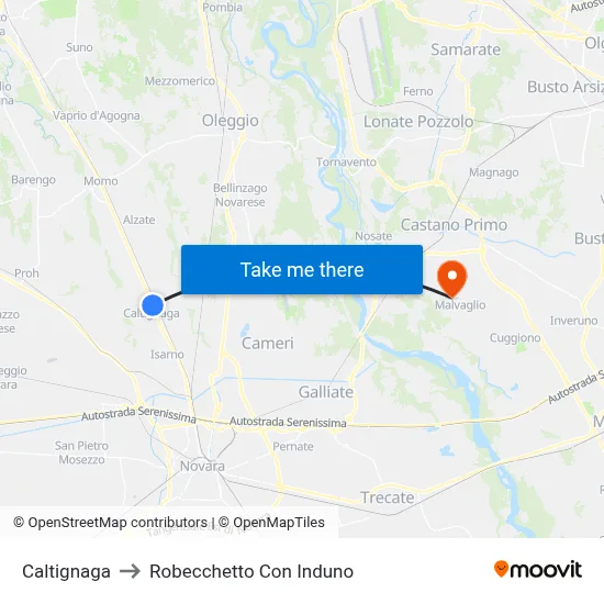 Caltignaga to Robecchetto Con Induno map