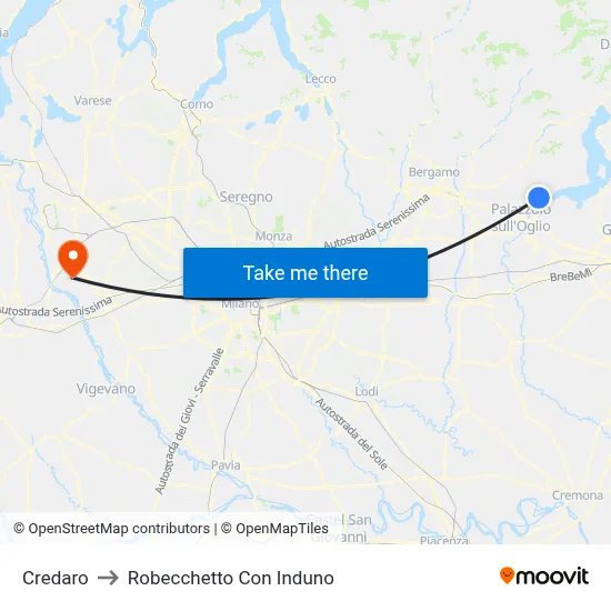 Credaro to Robecchetto Con Induno map