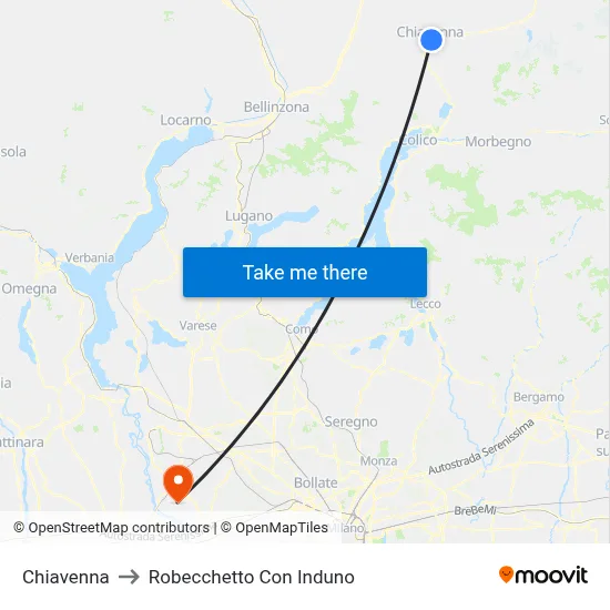 Chiavenna to Robecchetto Con Induno map