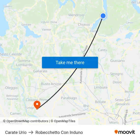 Carate Urio to Robecchetto Con Induno map