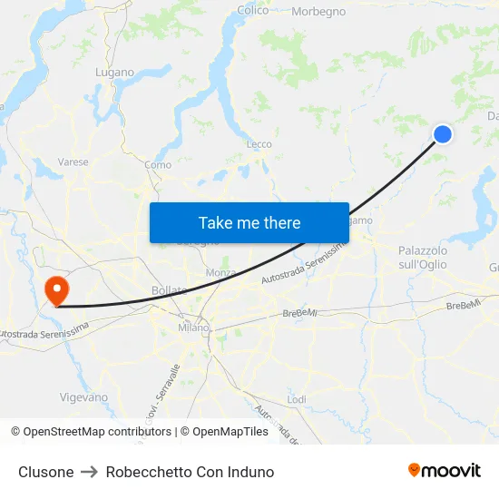 Clusone to Robecchetto Con Induno map