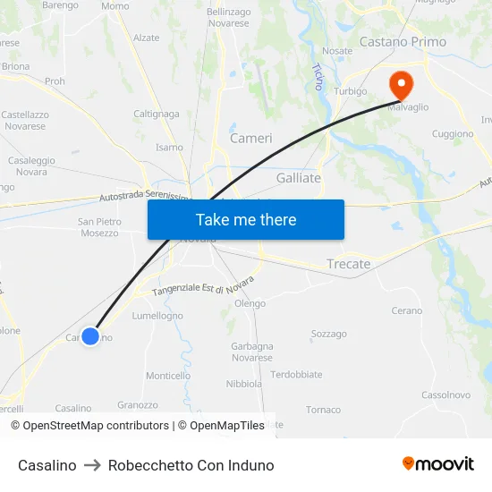 Casalino to Robecchetto Con Induno map
