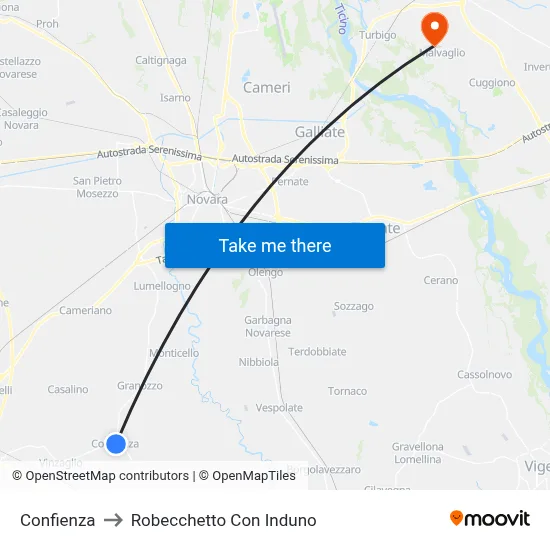 Confienza to Robecchetto Con Induno map