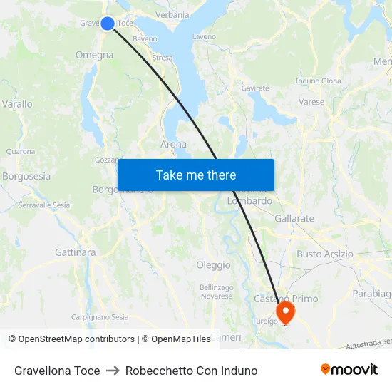 Gravellona Toce to Robecchetto Con Induno map
