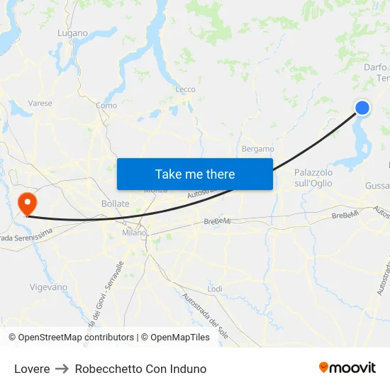 Lovere to Robecchetto Con Induno map
