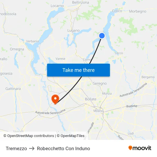 Tremezzo to Robecchetto Con Induno map