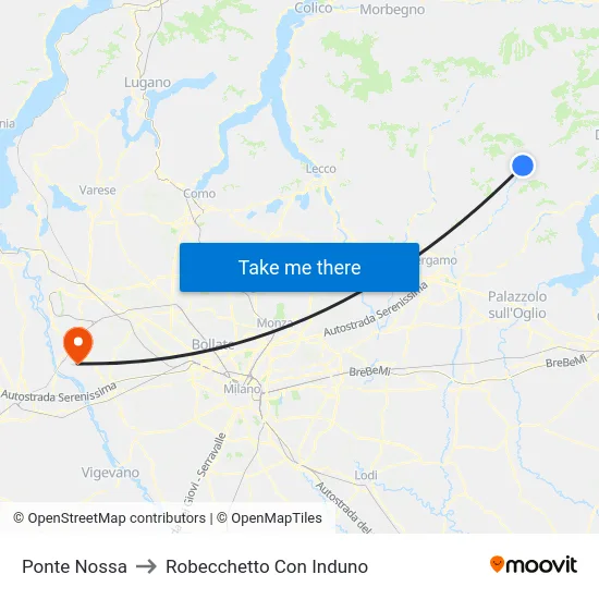 Ponte Nossa to Robecchetto Con Induno map