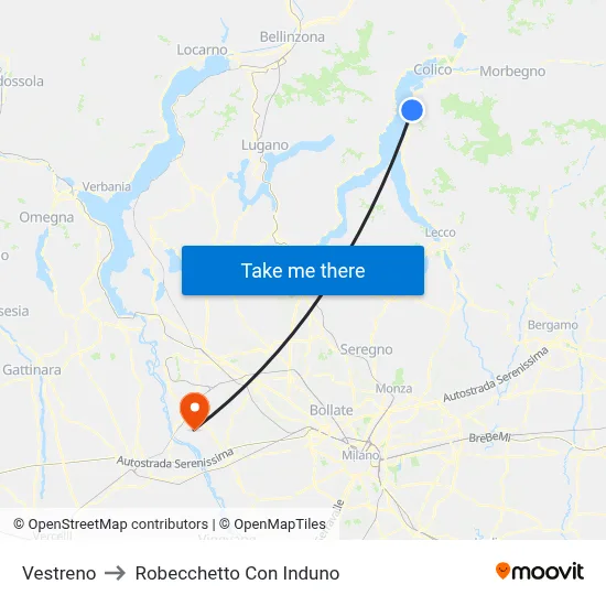 Vestreno to Robecchetto Con Induno map