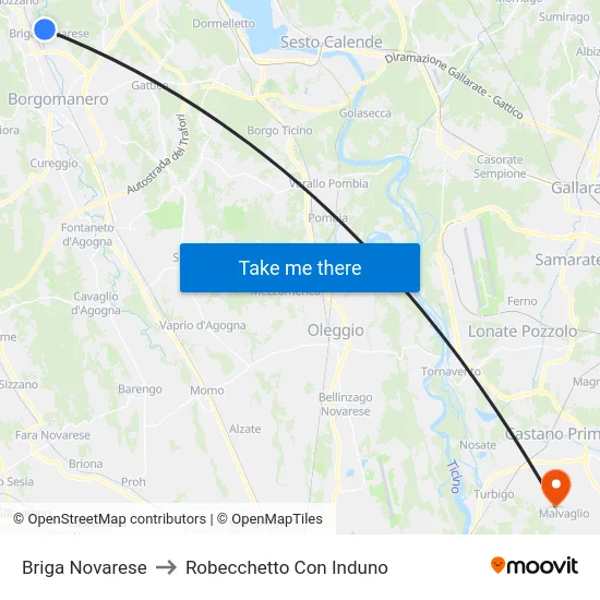 Briga Novarese to Robecchetto Con Induno map