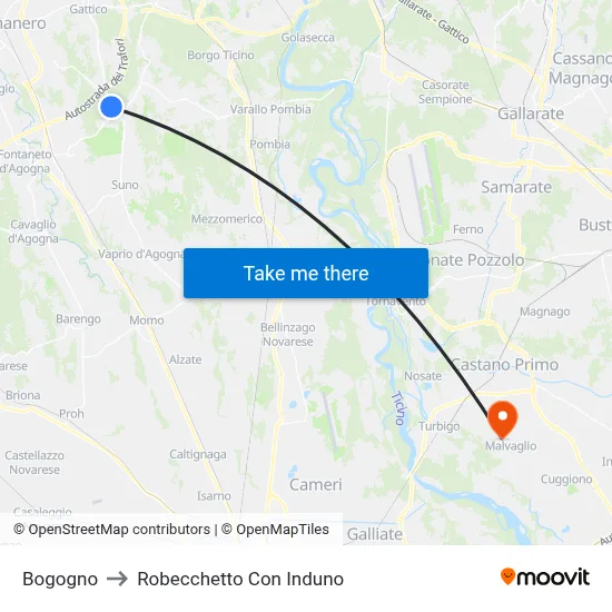 Bogogno to Robecchetto Con Induno map