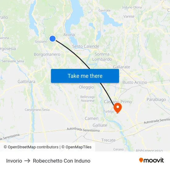 Invorio to Robecchetto Con Induno map