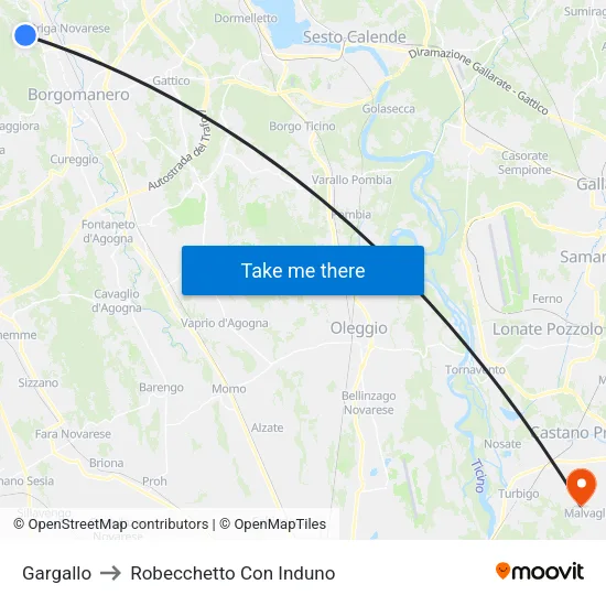 Gargallo to Robecchetto Con Induno map